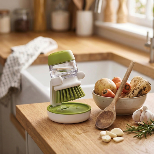 SoapFlow - Spazzola Anti-Spreco con Dispenser Integrato